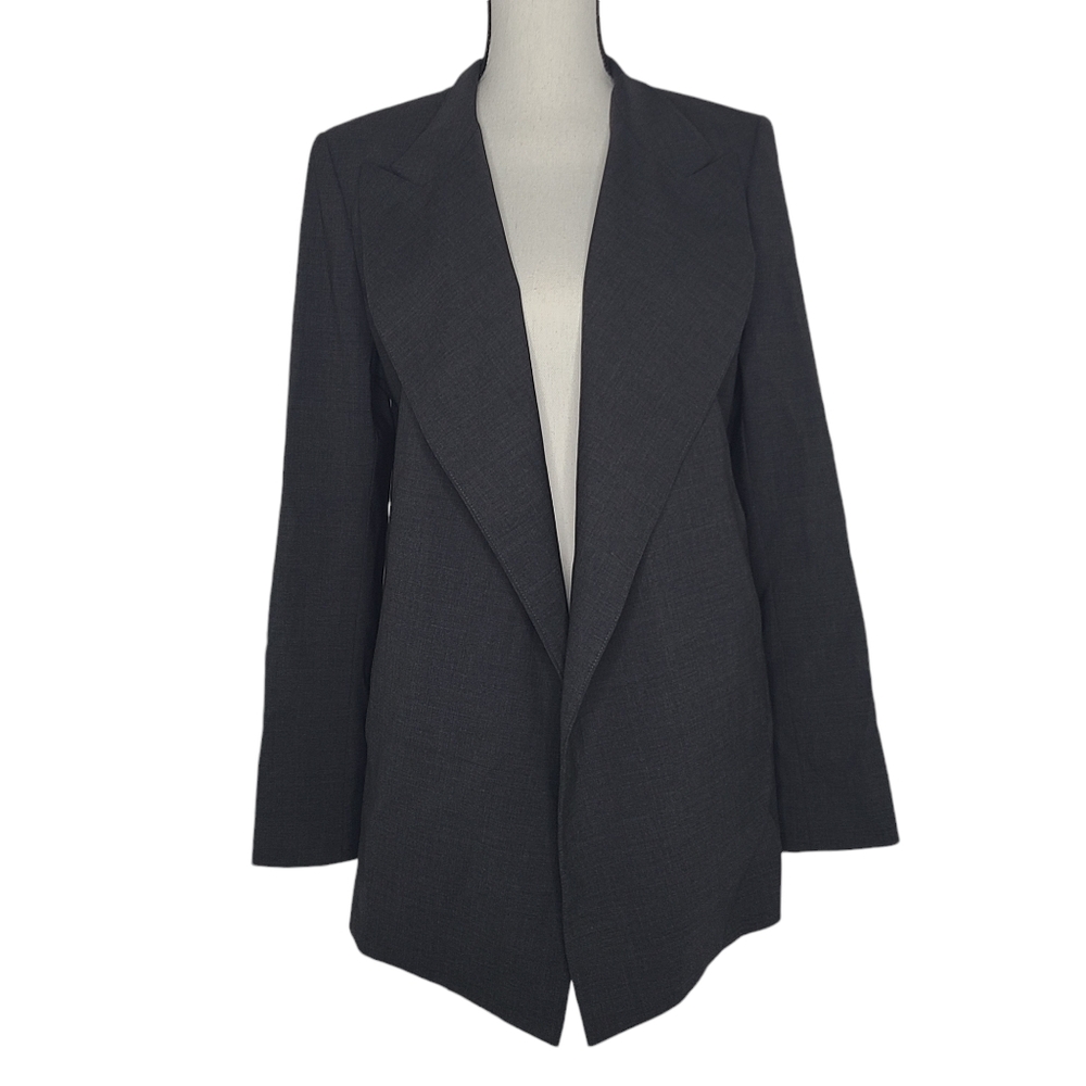 Women's Dark Gray Asymmetric Long Blazer Jacket - Picture 4 of 13
